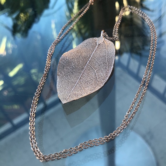 Rose Gold Dipped Laurel Leaf Necklace - Picture 5 of 8